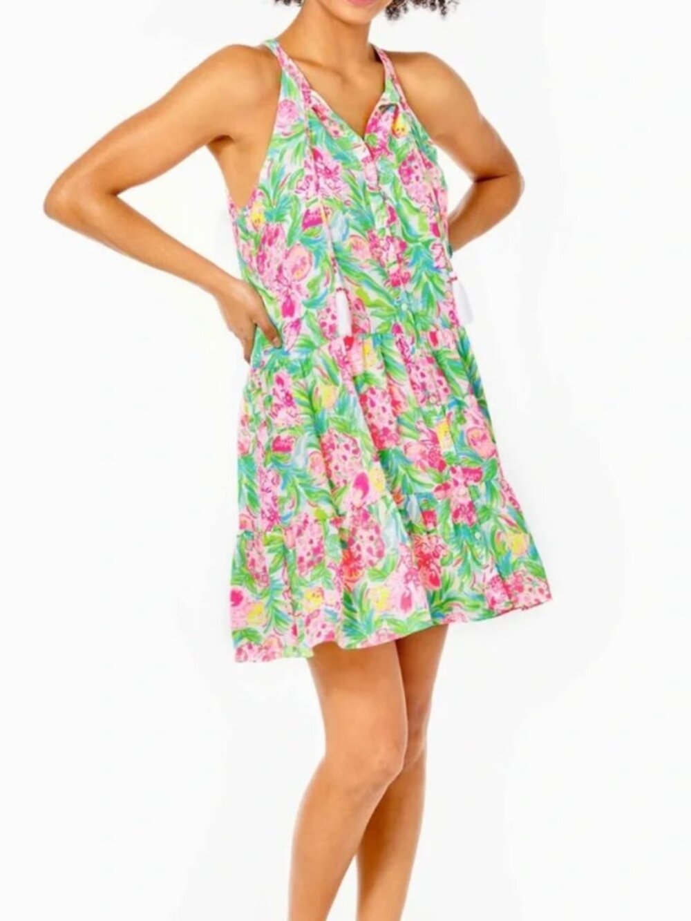 Lilly Pulitzer Carolane Tassel Tie Dress Resort White Pear Necessities Women's S